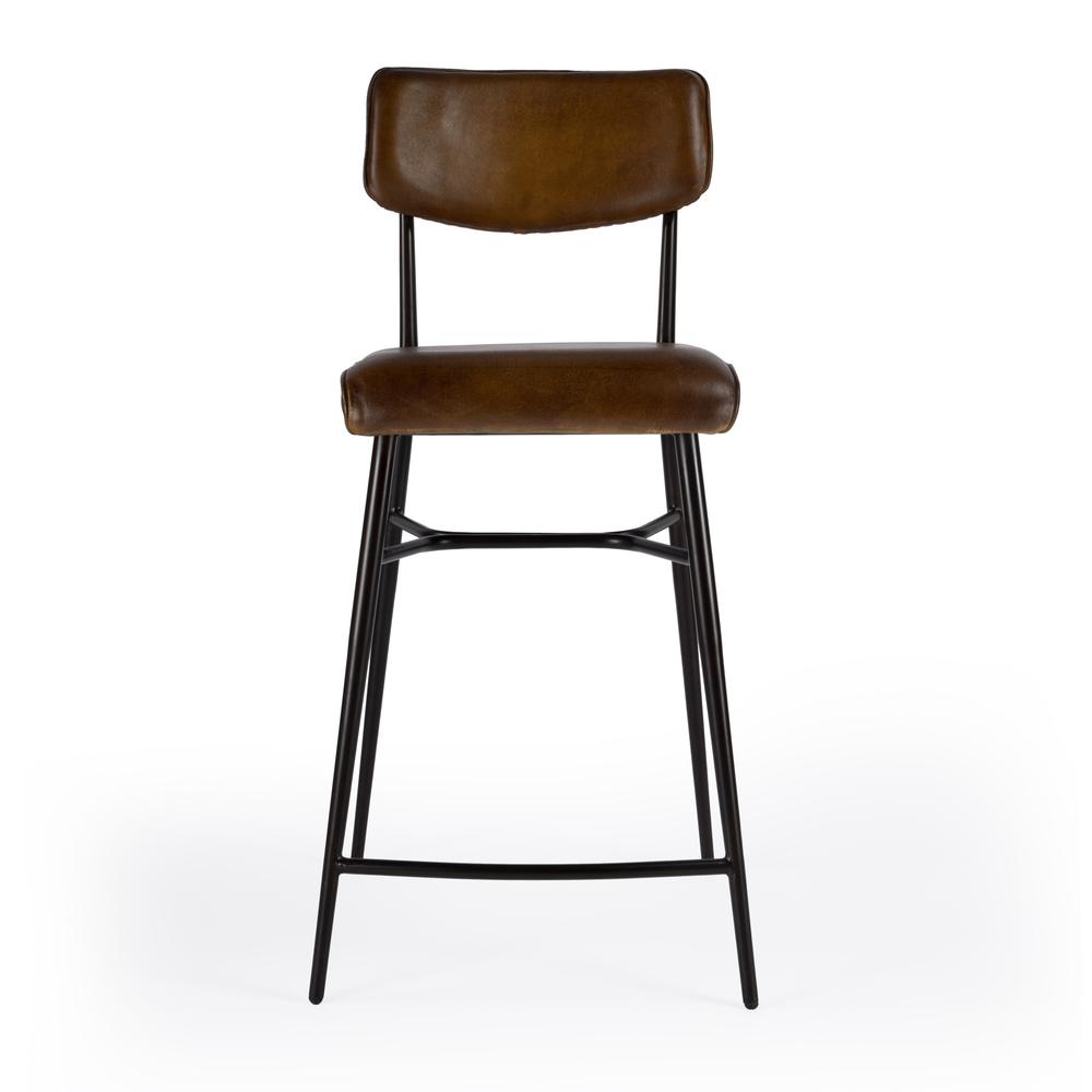 Odessa Square Leather 26.5" Counter Stool, Medium Brown. Picture 4