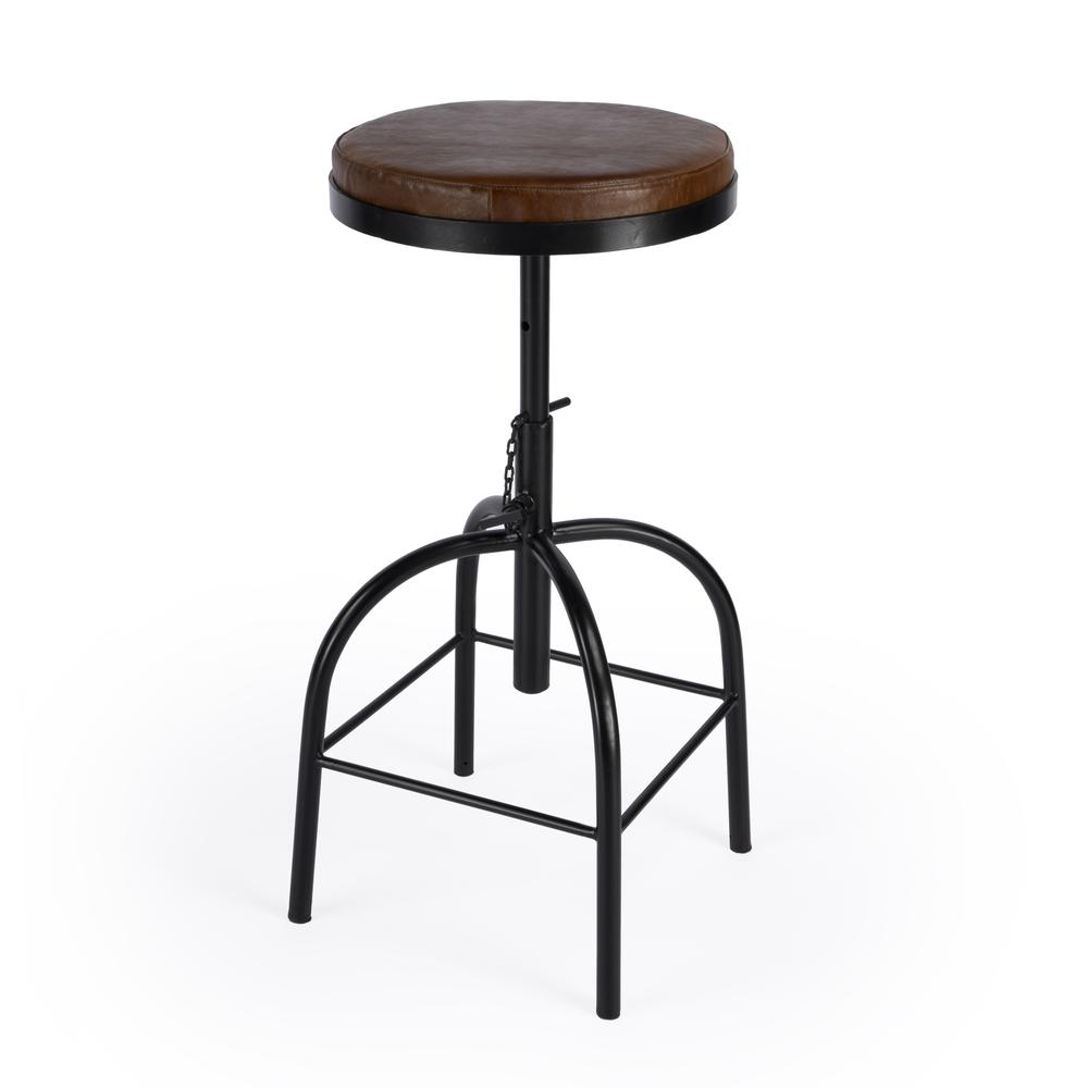Clyde Leather 25" Adjustable Bar Stool, Medium Brown. Picture 1