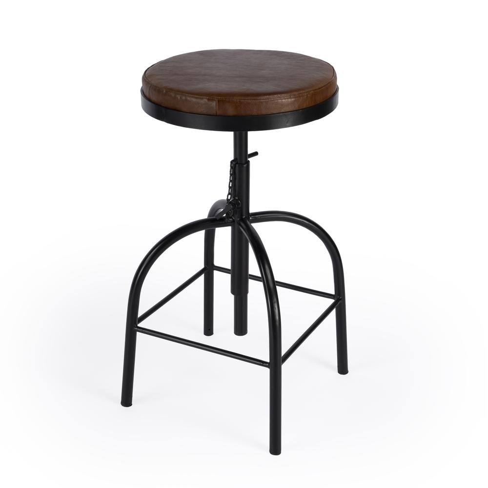 Clyde Leather 25" Adjustable Bar Stool, Medium Brown. Picture 2