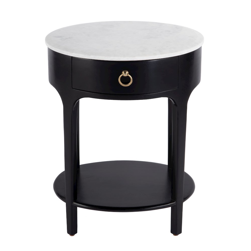 Ellen 18.25 in. W Oval Marble and Wood 1 Drawer Nightstand, Black. Picture 4
