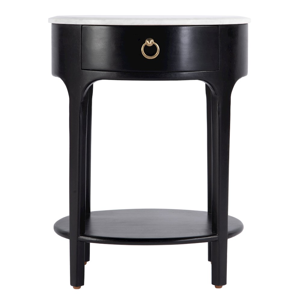 Ellen 18.25 in. W Oval Marble and Wood 1 Drawer Nightstand, Black. Picture 5