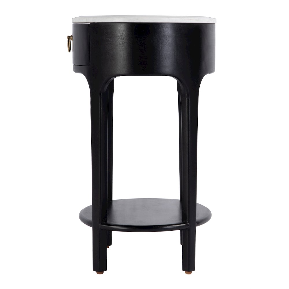 Ellen 18.25 in. W Oval Marble and Wood 1 Drawer Nightstand, Black. Picture 6