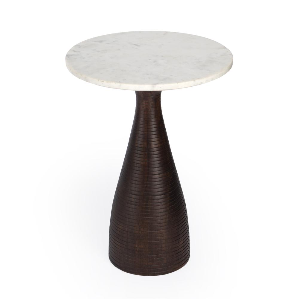 Julia Marble Pedestal Side Table, Dark Brown. Picture 1