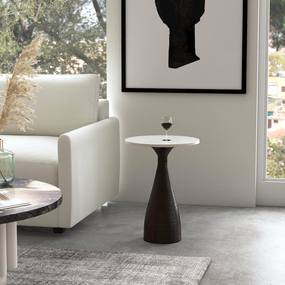 Julia Marble Pedestal Side Table, Dark Brown. Picture 7
