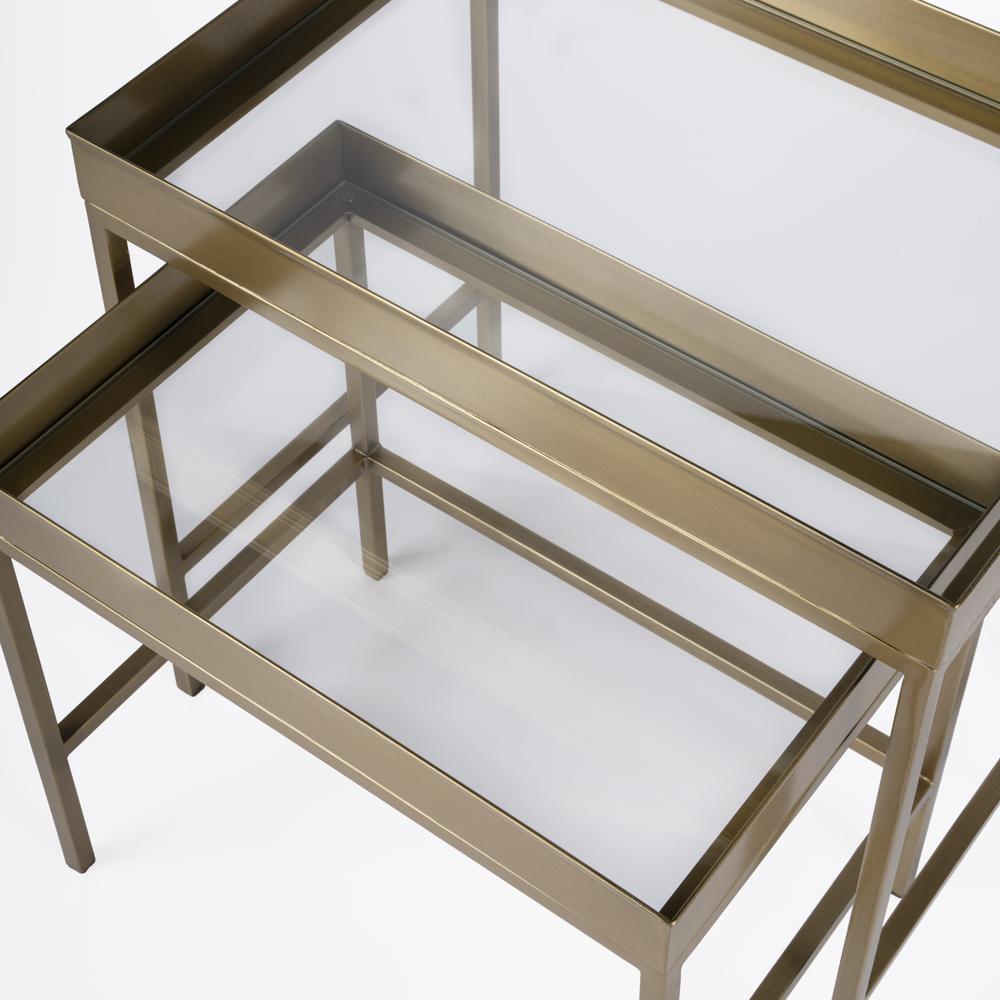 Lenny 2 Piece Glass Nesting Tables, Gold. Picture 2