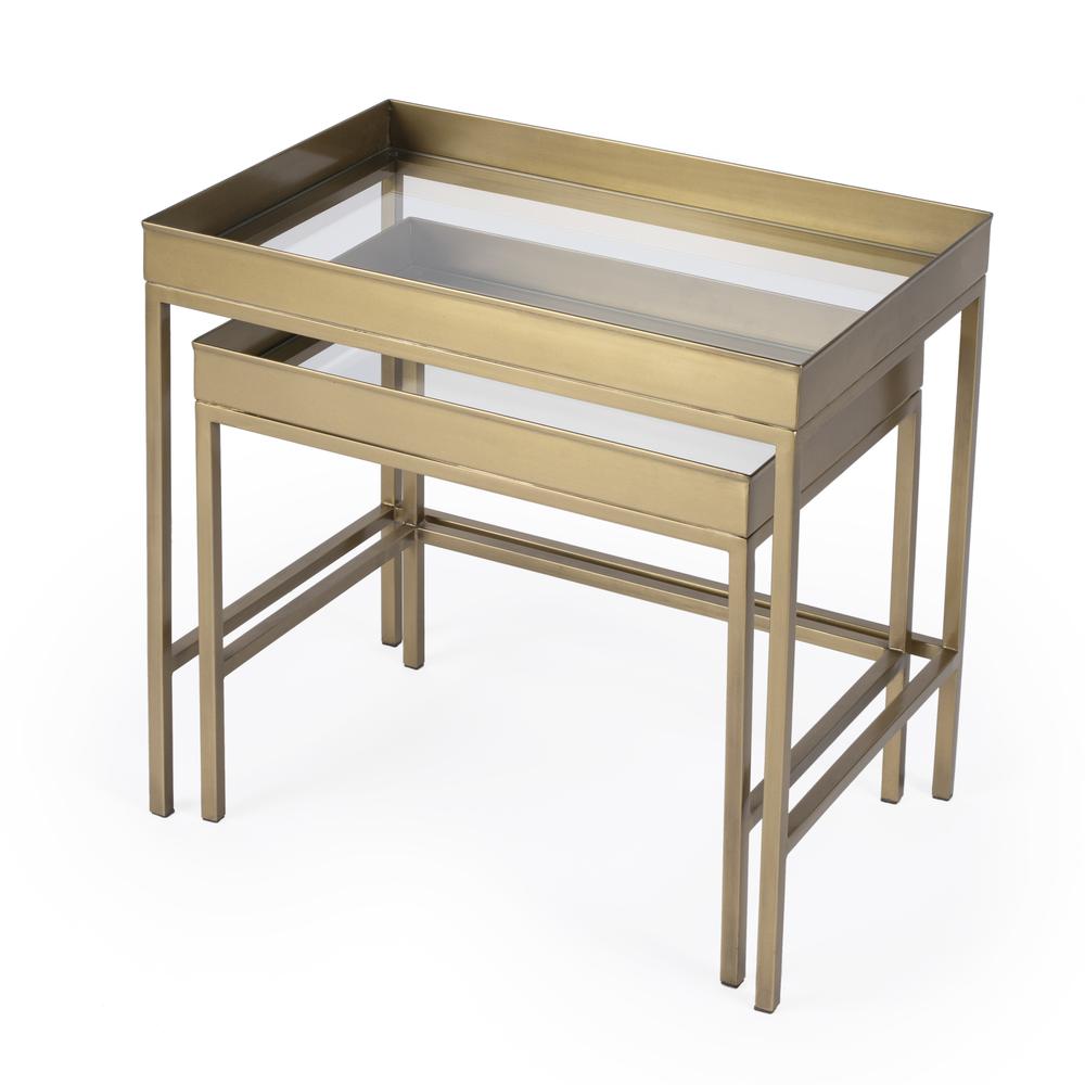 Lenny 2 Piece Glass Nesting Tables, Gold. Picture 3