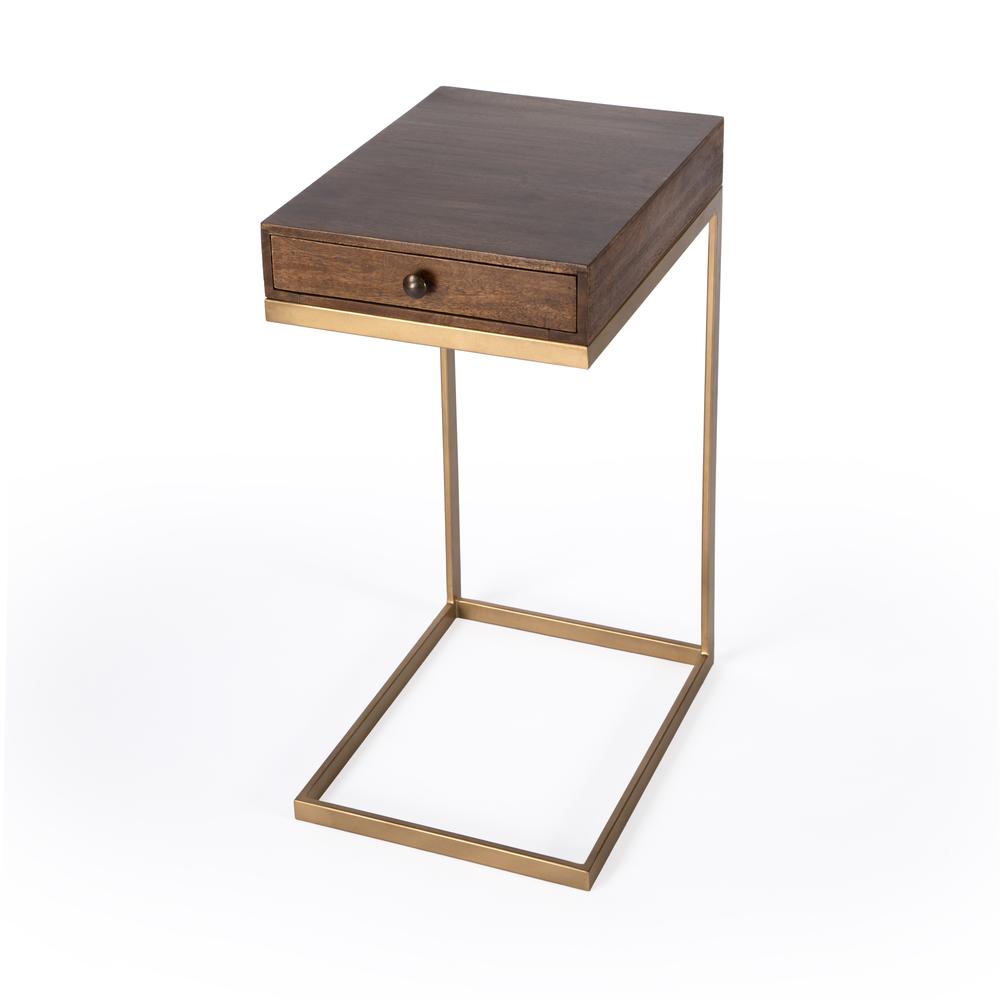 Alec 1 Drawer C Shaped End Table, Medium Brown. Picture 1