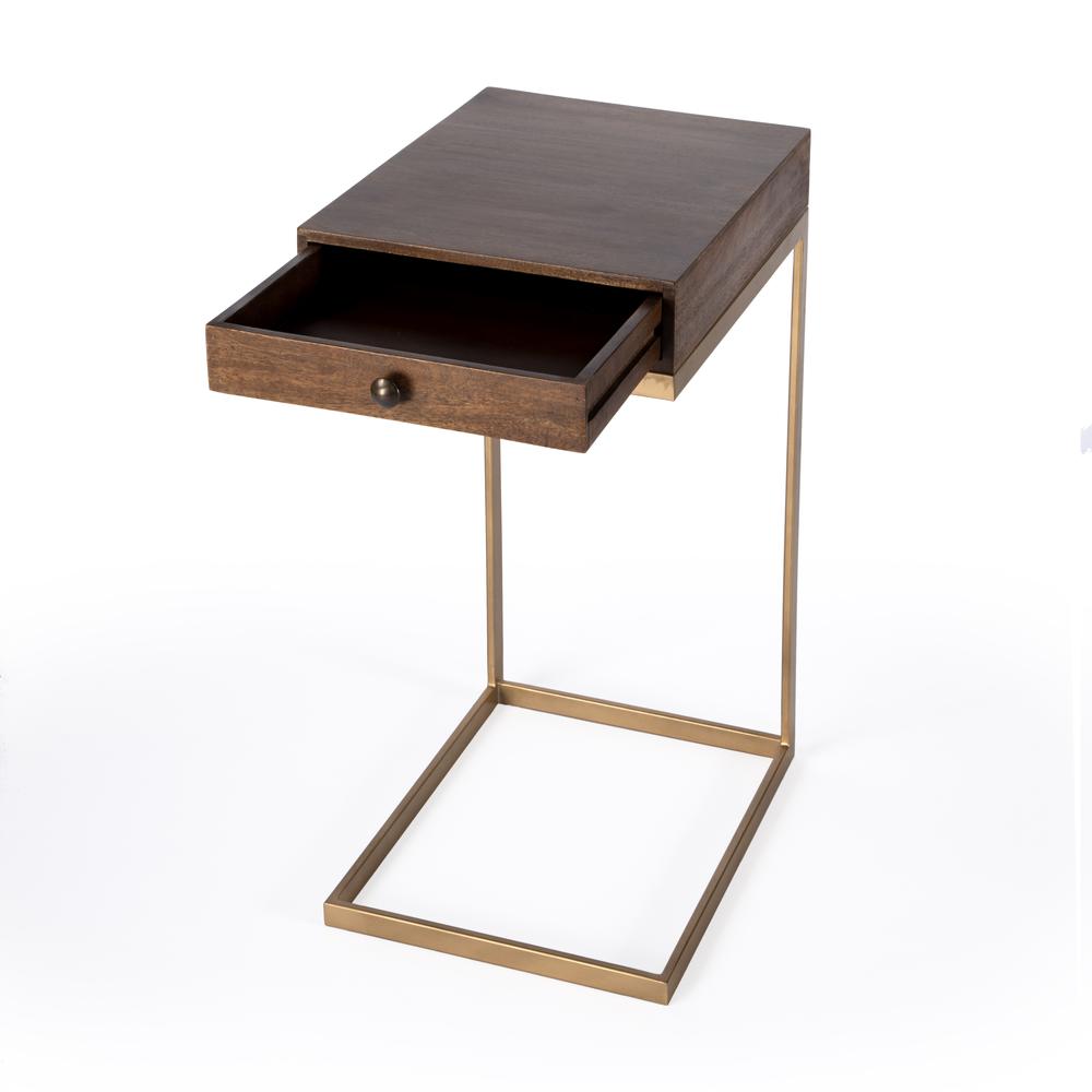 Alec 1 Drawer C Shaped End Table, Medium Brown. Picture 2