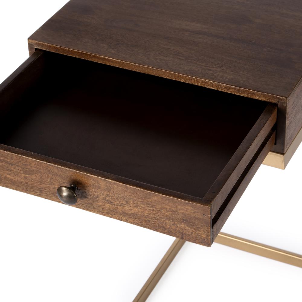 Alec 1 Drawer C Shaped End Table, Medium Brown. Picture 8