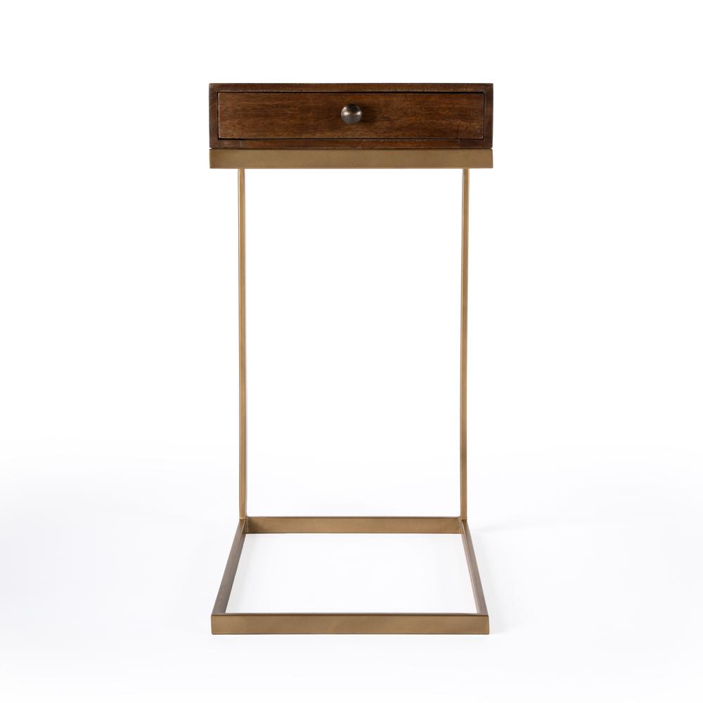 Alec 1 Drawer C Shaped End Table, Medium Brown. Picture 3