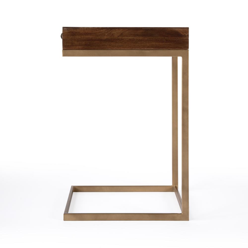 Alec 1 Drawer C Shaped End Table, Medium Brown. Picture 5