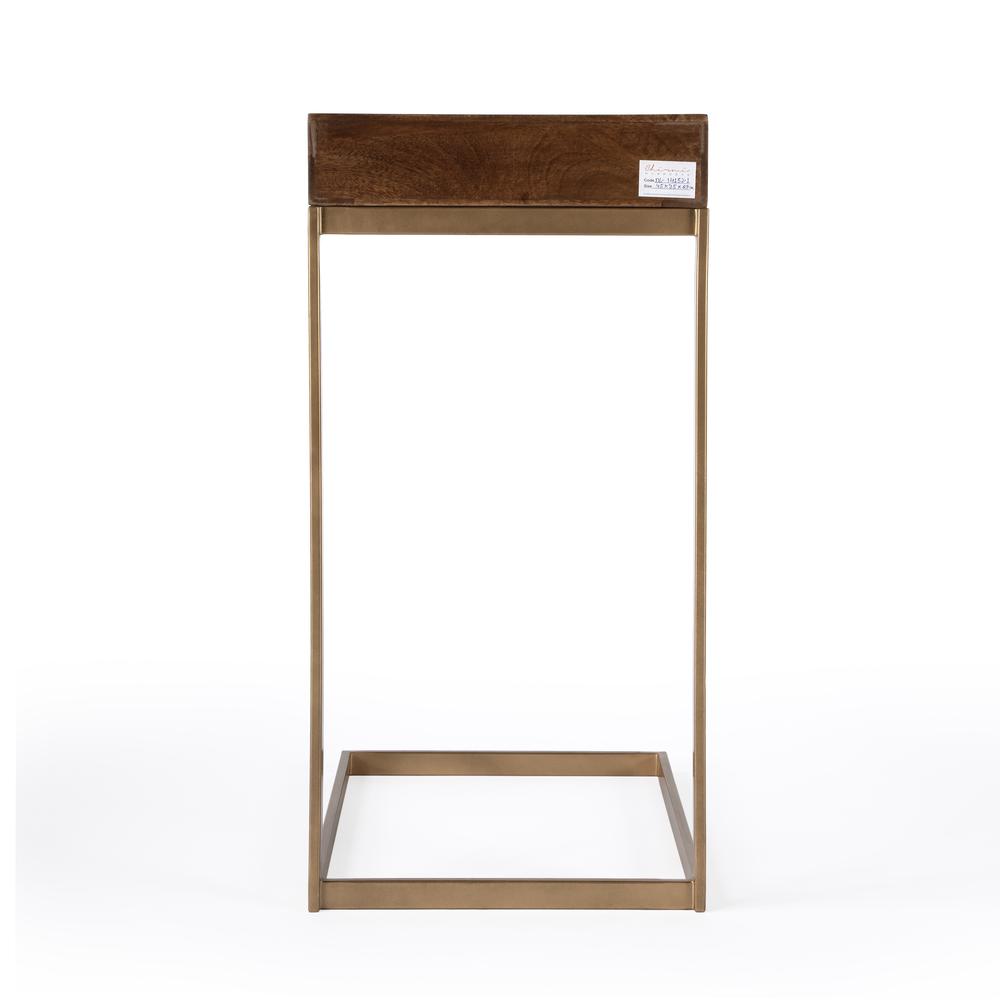 Alec 1 Drawer C Shaped End Table, Medium Brown. Picture 6