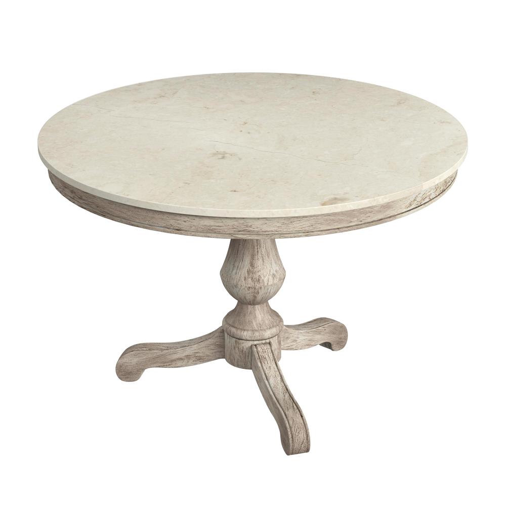 Danielle 44" Round Pedestal Marble top Dining Table, Gray and White. Picture 1