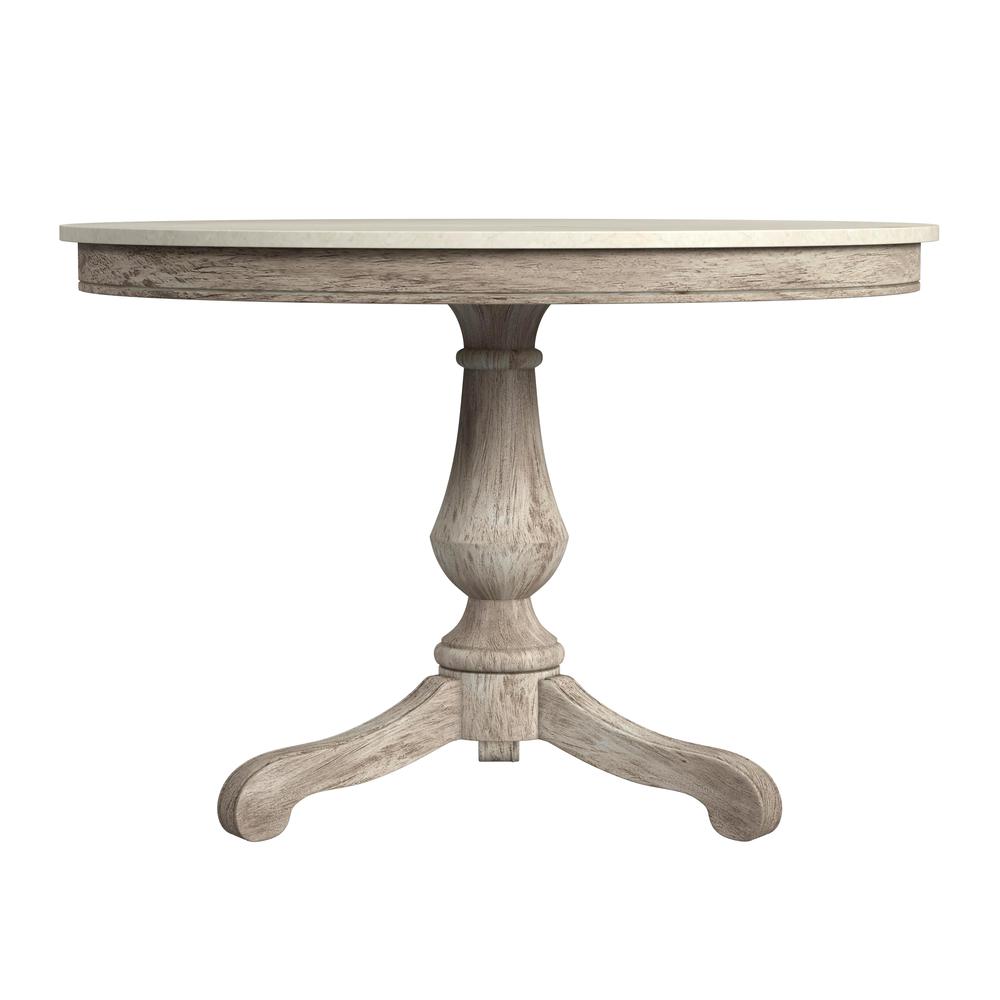 Danielle 44" Round Pedestal Marble top Dining Table, Gray and White. Picture 2