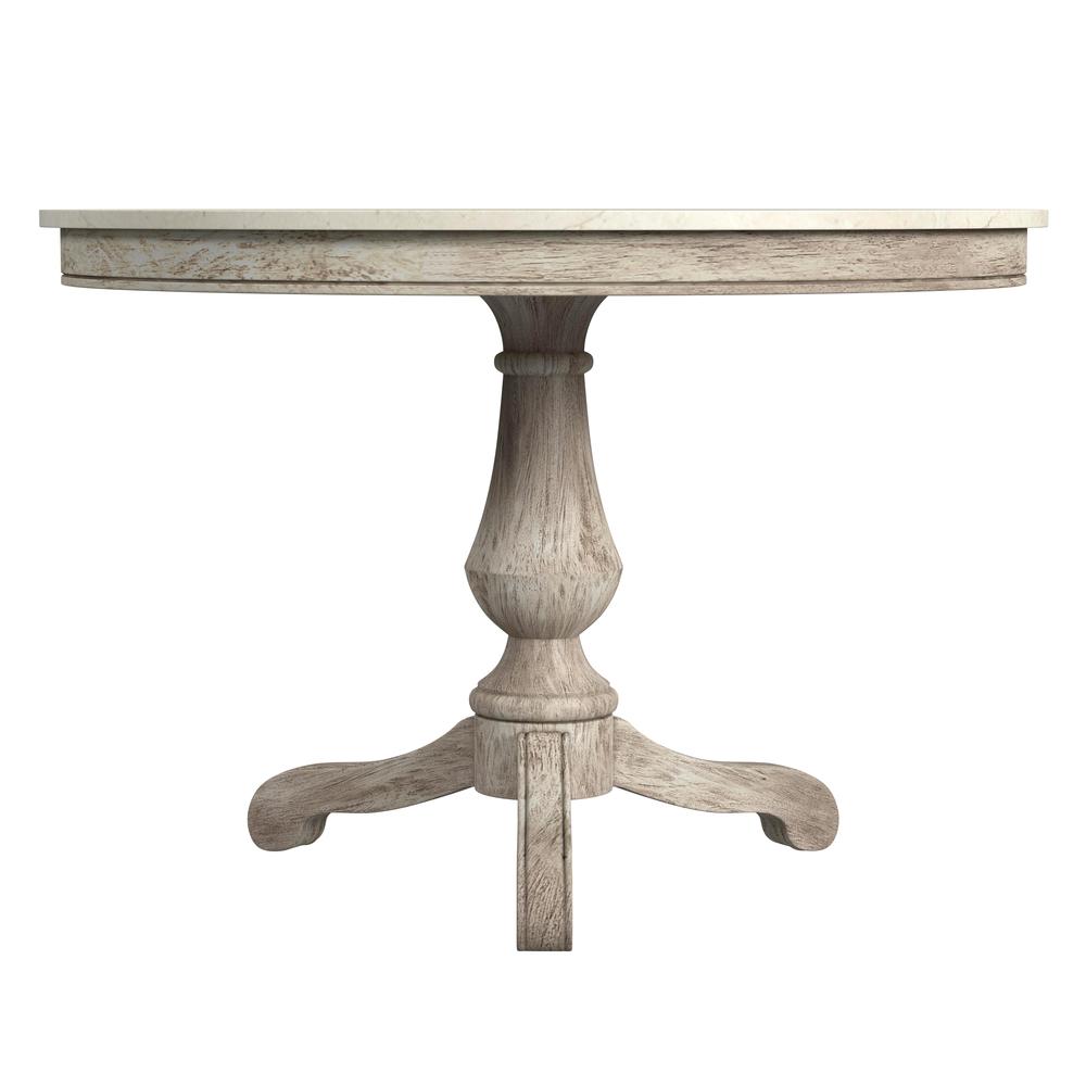 Danielle 44" Round Pedestal Marble top Dining Table, Gray and White. Picture 3