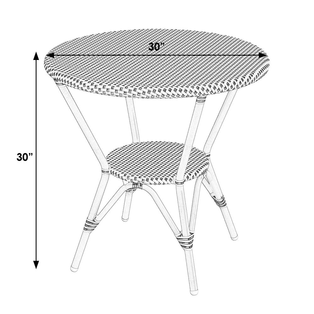 Tobias 30 in. W Outdoor Round Rattan and Metal Bistro Table, Beige and White. Picture 5