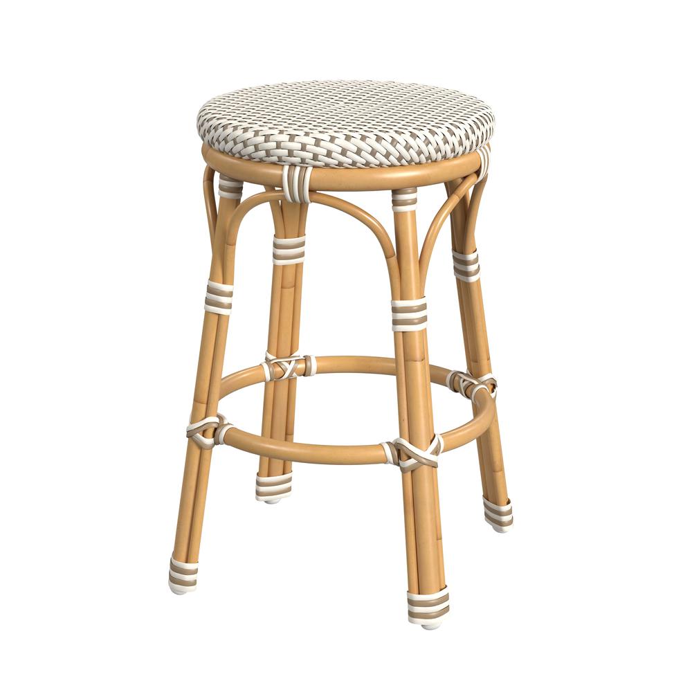 Tobias 24 in. Seat Height Outdoor Rattan and Metal Backless Counter Stool. Picture 1