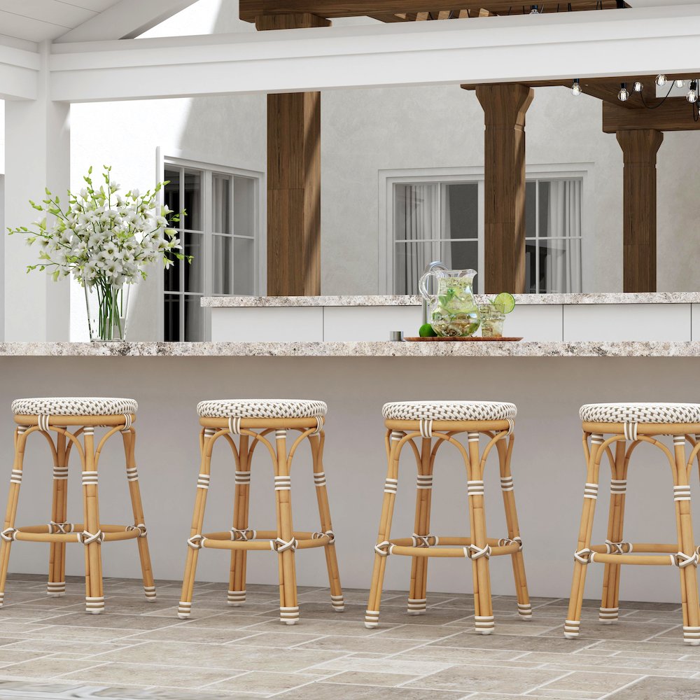 Tobias 24 in. Seat Height Outdoor Rattan and Metal Backless Counter Stool. Picture 6