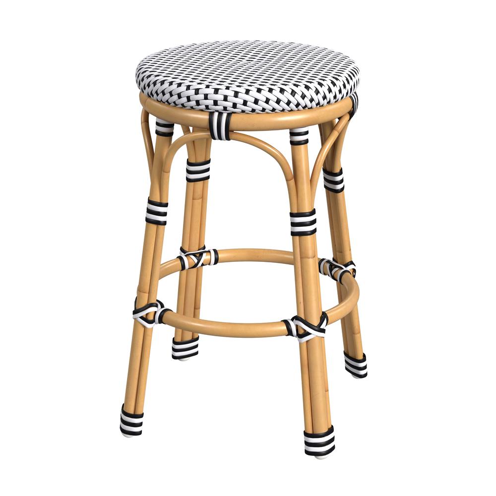 Tobias 24 in. Seat Height Outdoor Rattan and Metal Backless Counter Stool. Picture 1