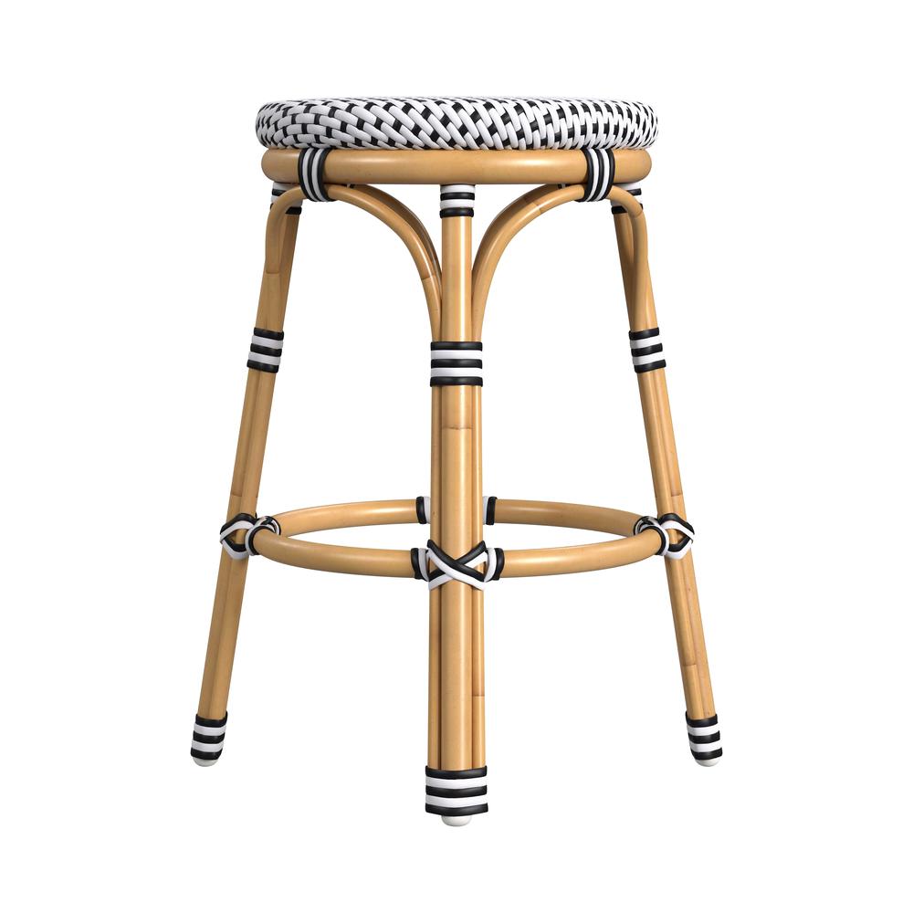 Tobias 24 in. Seat Height Outdoor Rattan and Metal Backless Counter Stool. Picture 3