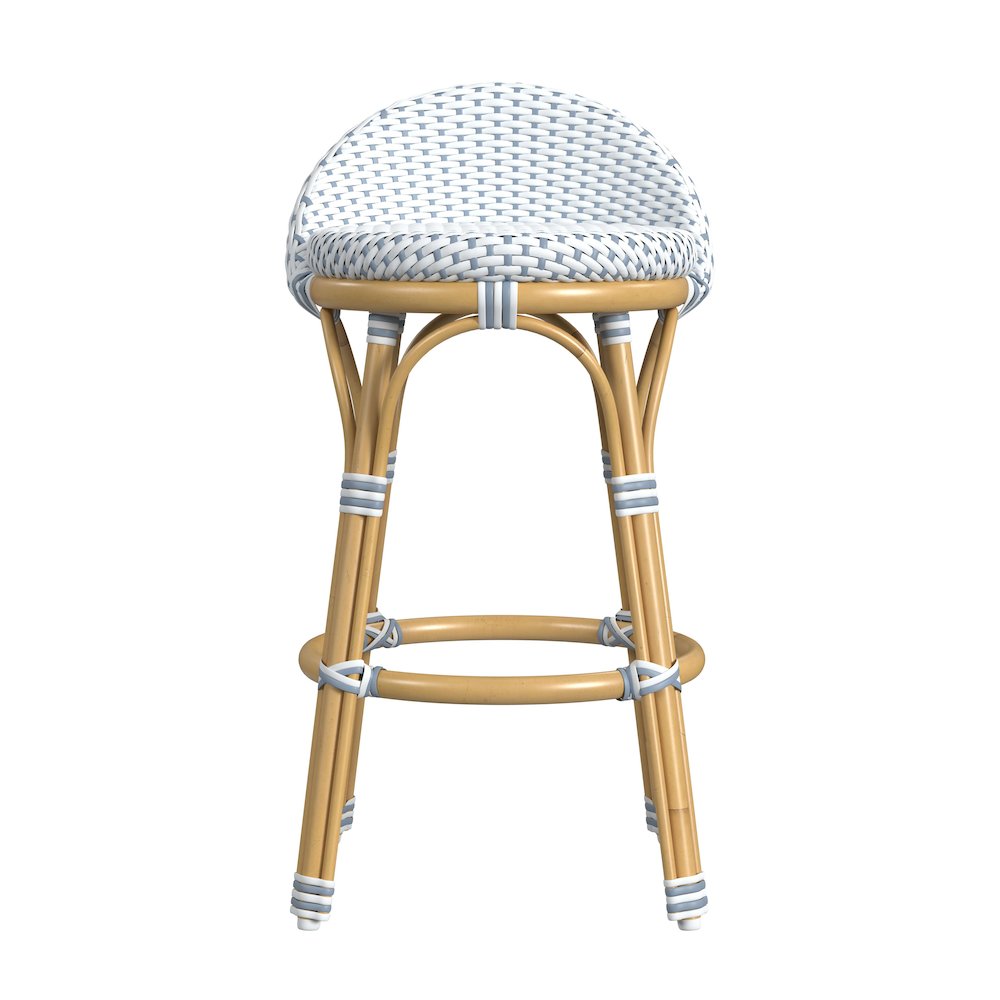 Tobias 24.5 in. Seat Height Outdoor Rattan and Metal Low Back Counter Stool. Picture 1