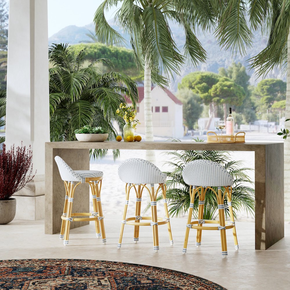 Tobias 24.5 in. Seat Height Outdoor Rattan and Metal Low Back Counter Stool. Picture 3