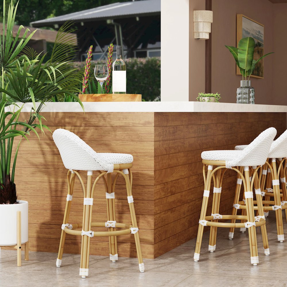 24 in. Seat Height Outdoor Rattan and Metal Low Back Counter Stool. Picture 6