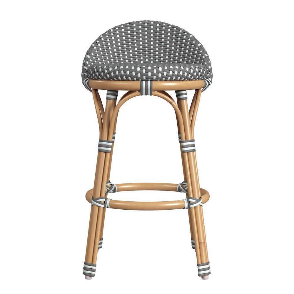 Tobias 24.5 in. Seat Height Outdoor Rattan and Metal Low Back Counter Stool. Picture 1