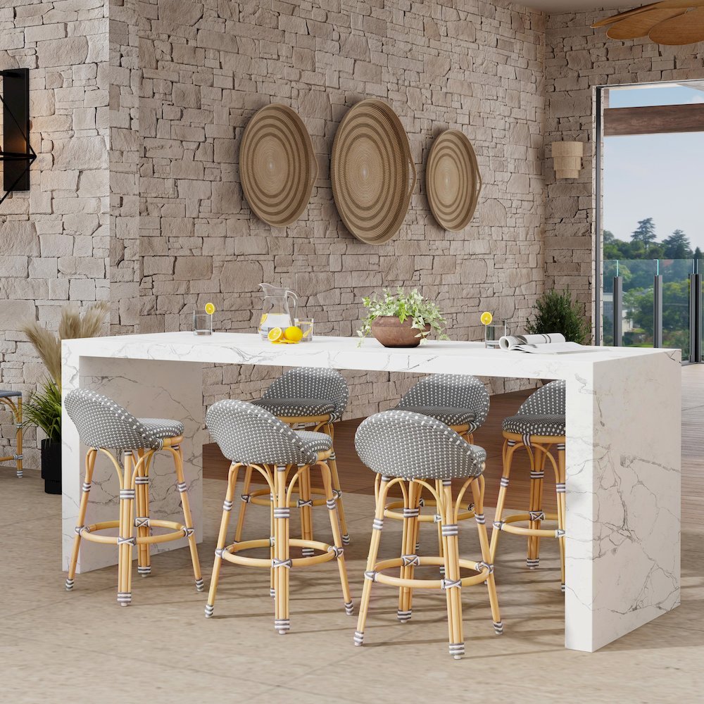 Tobias 24.5 in. Seat Height Outdoor Rattan and Metal Low Back Counter Stool. Picture 2