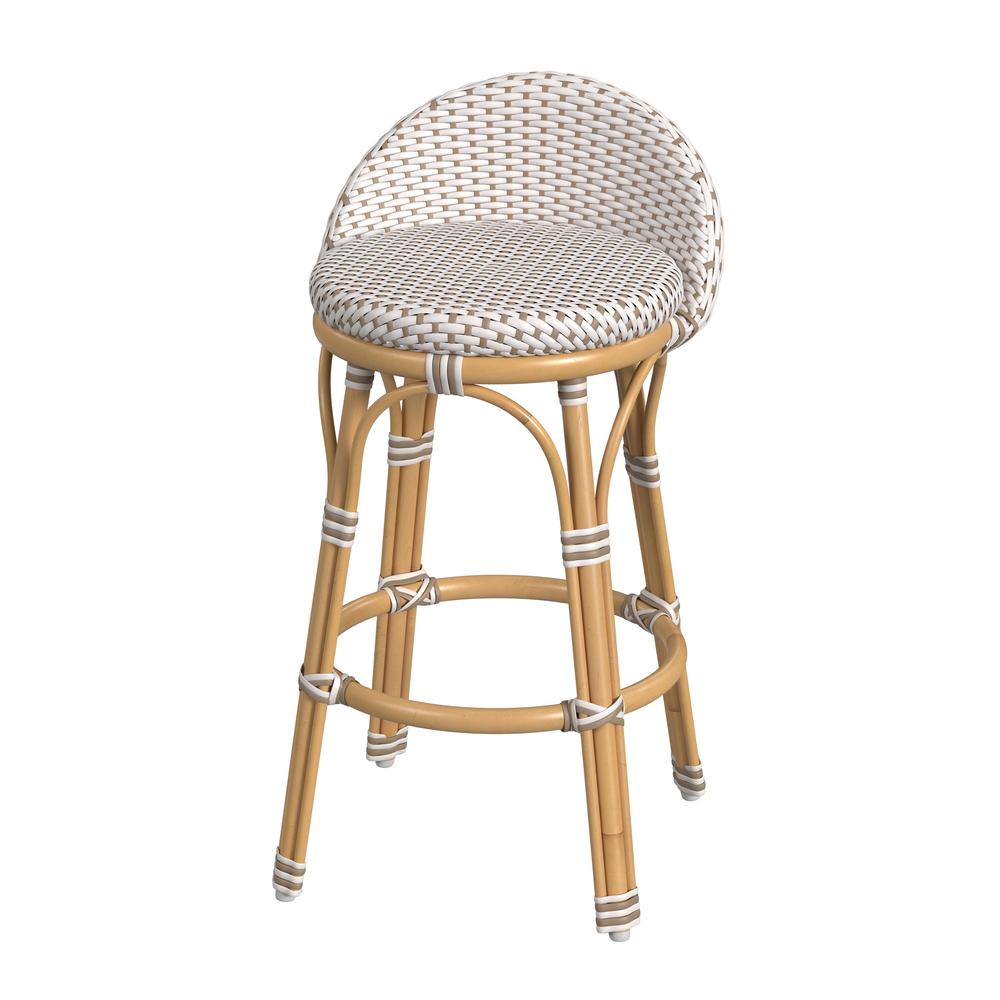 Tobias 24 in. Seat Height Outdoor Rattan and Metal Low Back Counter Stool. Picture 1