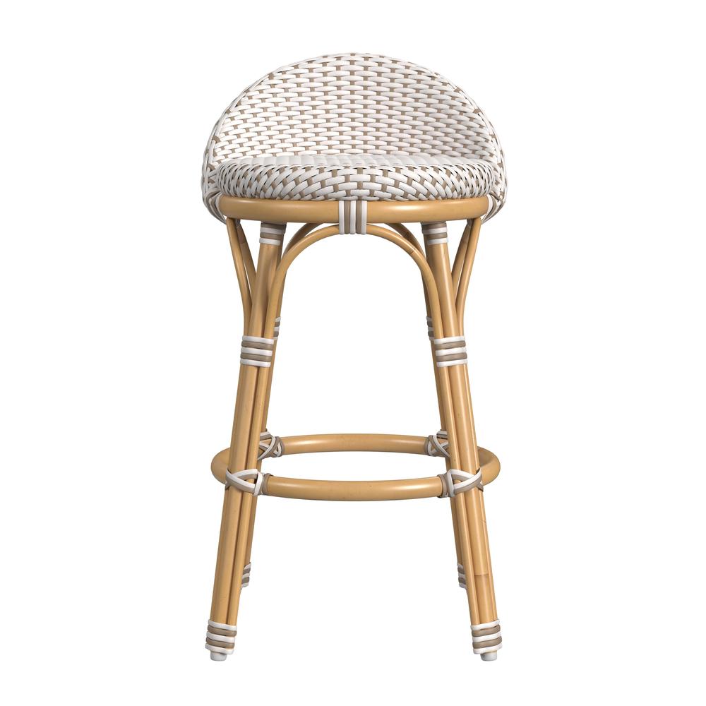Tobias 24 in. Seat Height Outdoor Rattan and Metal Low Back Counter Stool. Picture 2