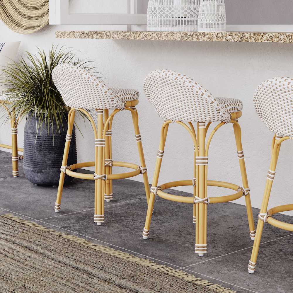 Tobias 24 in. Seat Height Outdoor Rattan and Metal Low Back Counter Stool. Picture 7