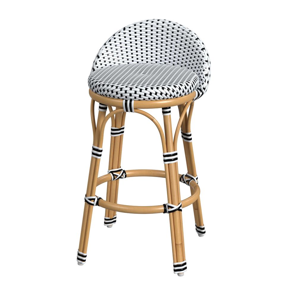 Tobias 24 in. Seat Height Outdoor Rattan and Metal Low Back Counter Stool. Picture 1