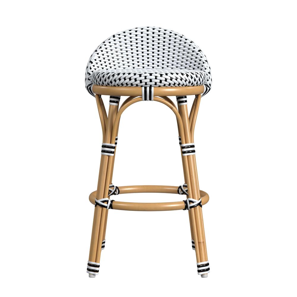 Tobias 24 in. Seat Height Outdoor Rattan and Metal Low Back Counter Stool. Picture 2