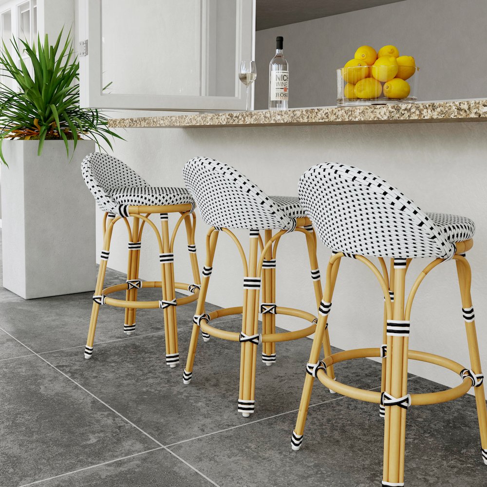 Tobias 24 in. Seat Height Outdoor Rattan and Metal Low Back Counter Stool. Picture 7