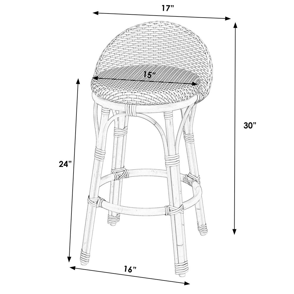 Tobias 24 in. Seat Height Outdoor Rattan and Metal Low Back Counter Stool. Picture 6