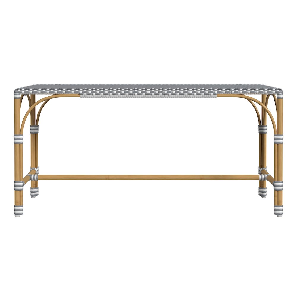 Tobias 40 in. W Outdoor Rectangular Rattan Dining Bench, Gray and White Dot. Picture 2