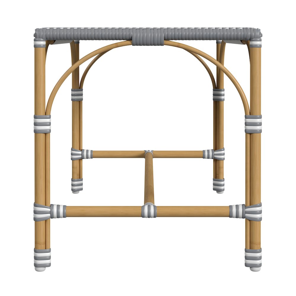 Tobias 40 in. W Outdoor Rectangular Rattan Dining Bench, Gray and White Dot. Picture 3