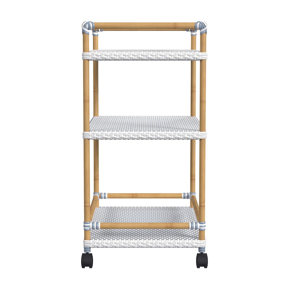 Tobias 24 in. W Outdoor Rattan and Metal 3 Tier Bar Cart, Baby Blue. Picture 3