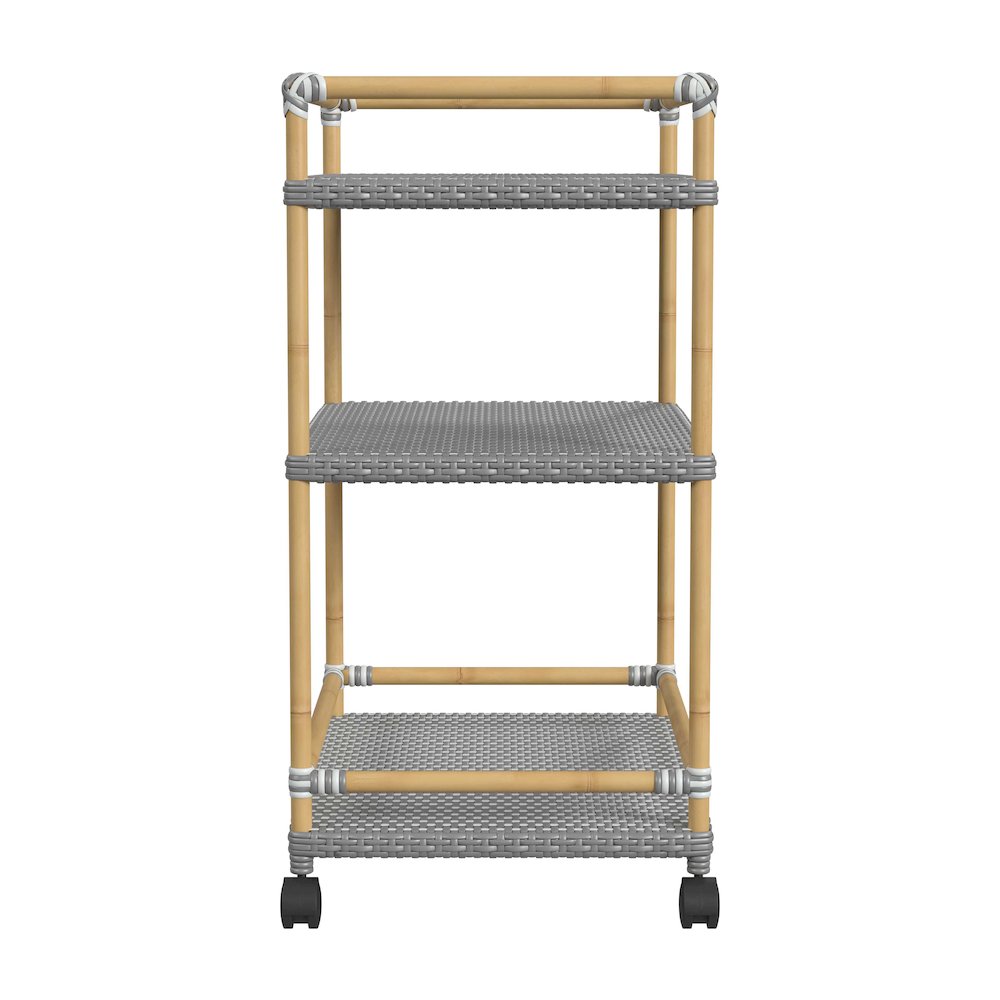 Tobias 24 in. W Outdoor Rattan and Metal 3 Tier Bar Cart, Gray. Picture 4