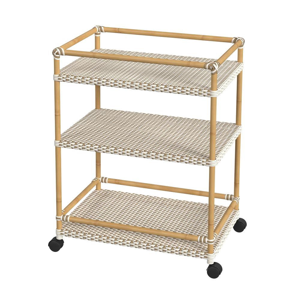 Tobias 24 in. W Outdoor Rattan and Metal 3- Tier Rattan Bar Cart. Picture 1