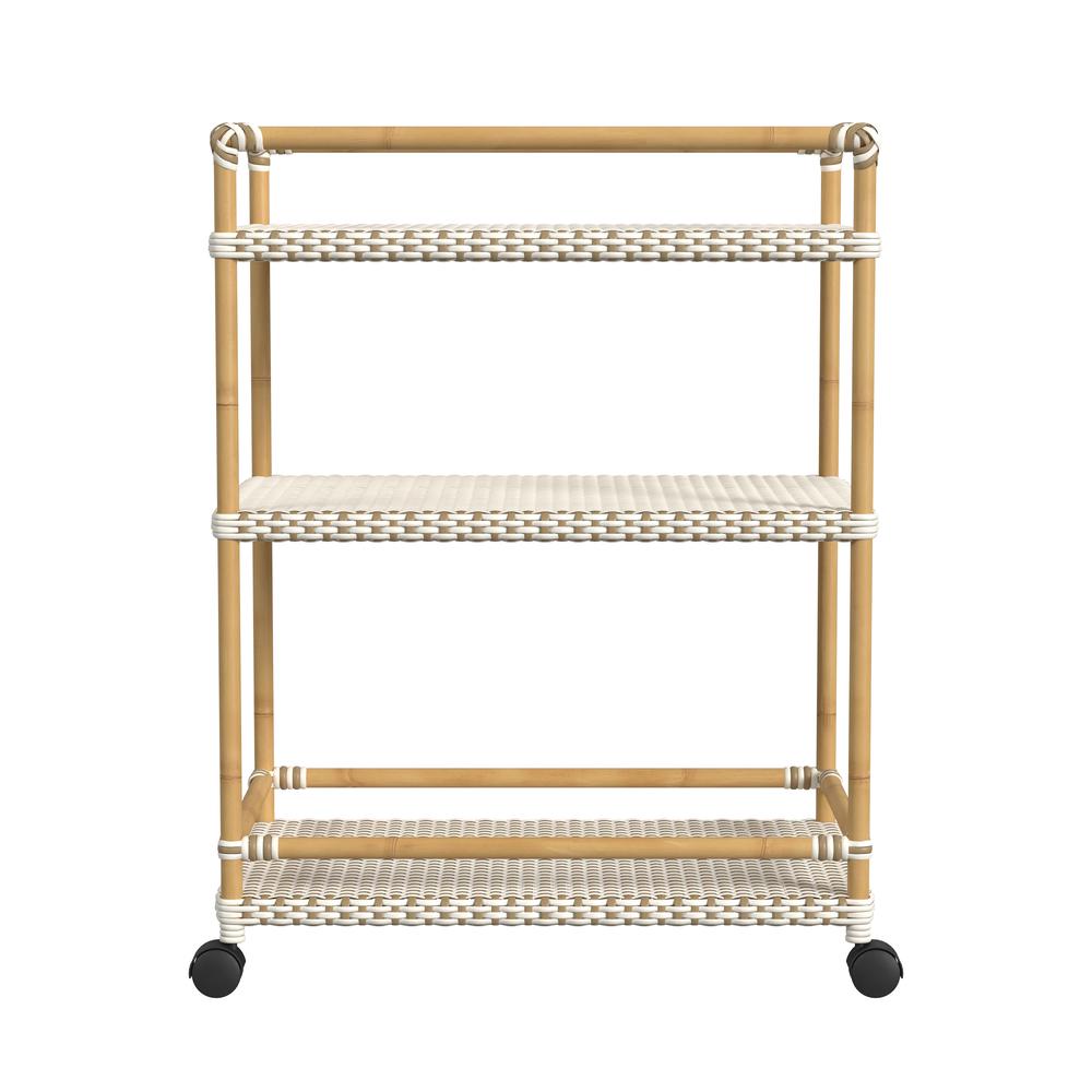 Tobias 24 in. W Outdoor Rattan and Metal 3- Tier Rattan Bar Cart. Picture 2