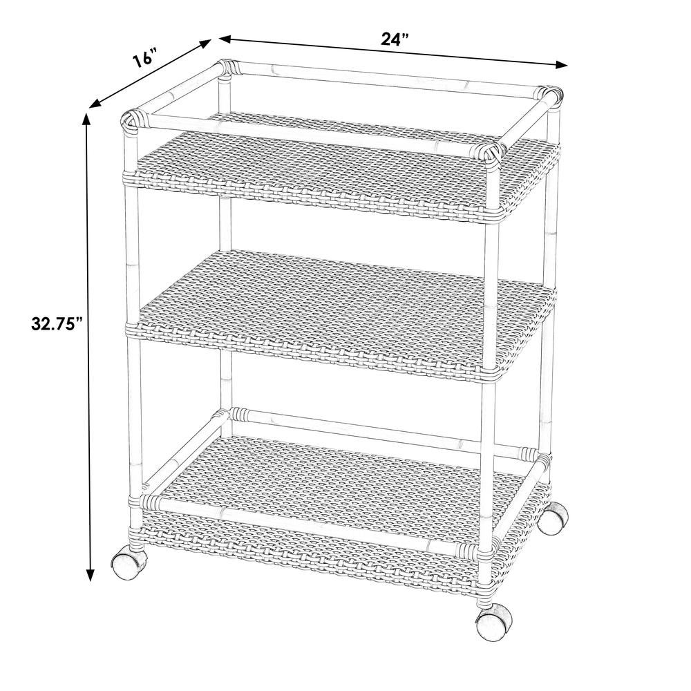 Tobias 24 in. W Outdoor Rattan and Metal 3- Tier Rattan Bar Cart. Picture 5