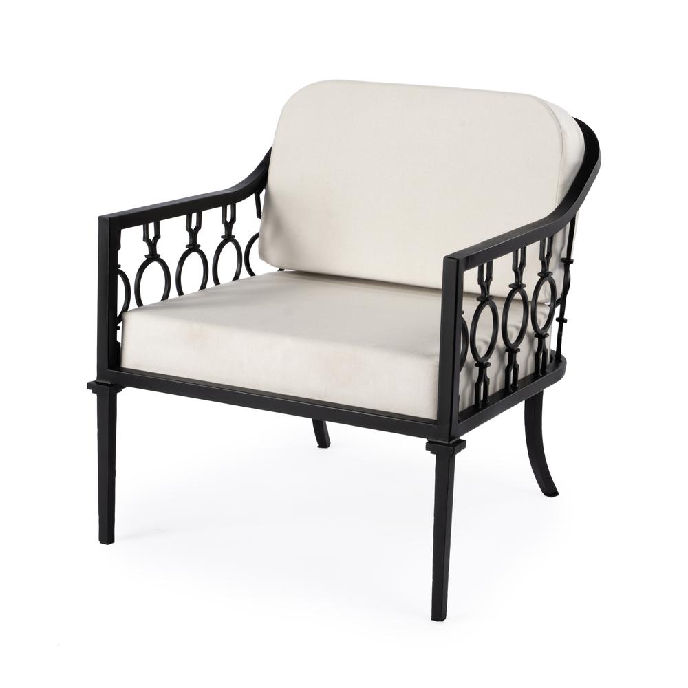 Southport Iron Upholstered Outdoor Lounge Chair, Black. Picture 1