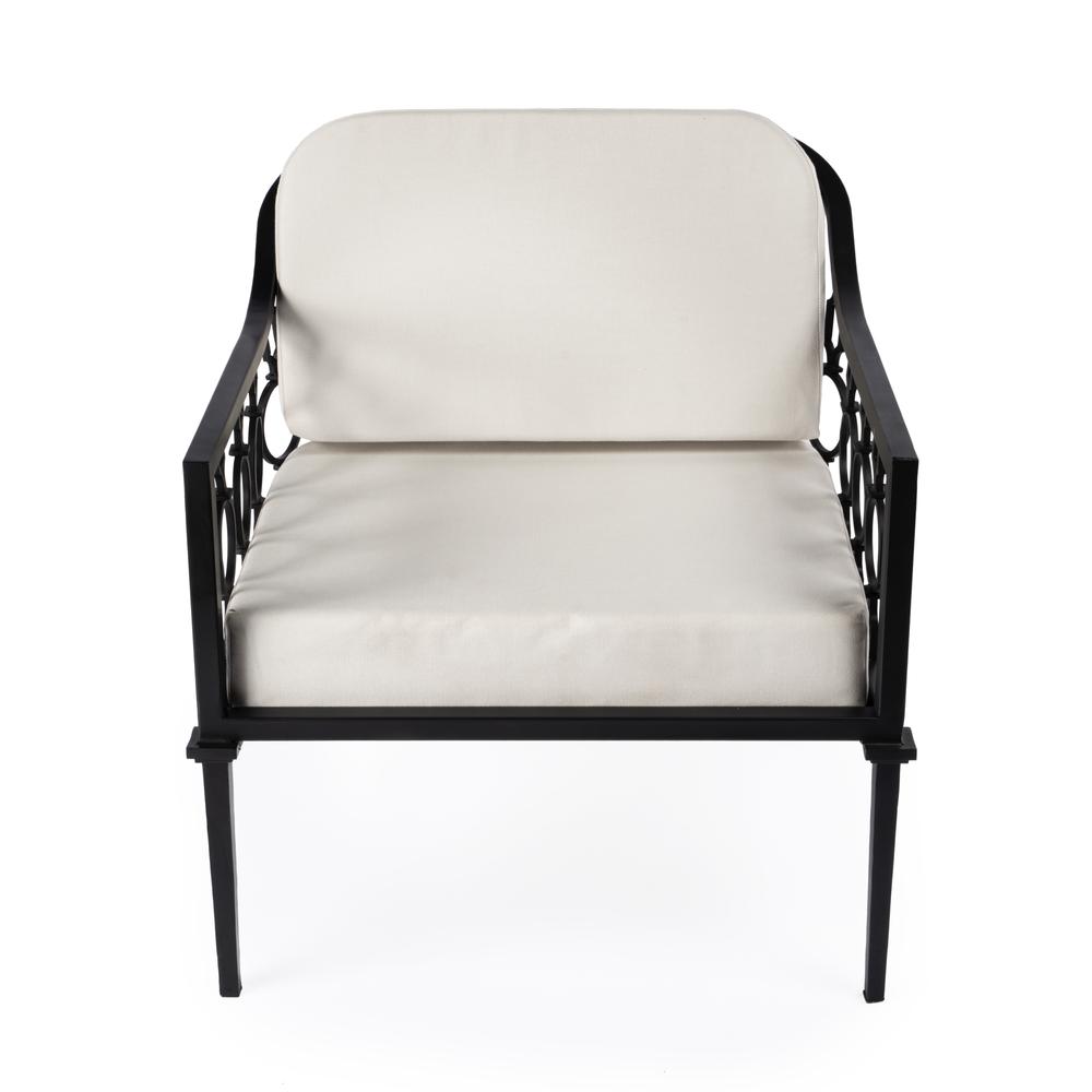 Southport Iron Upholstered Outdoor Lounge Chair, Black. Picture 2