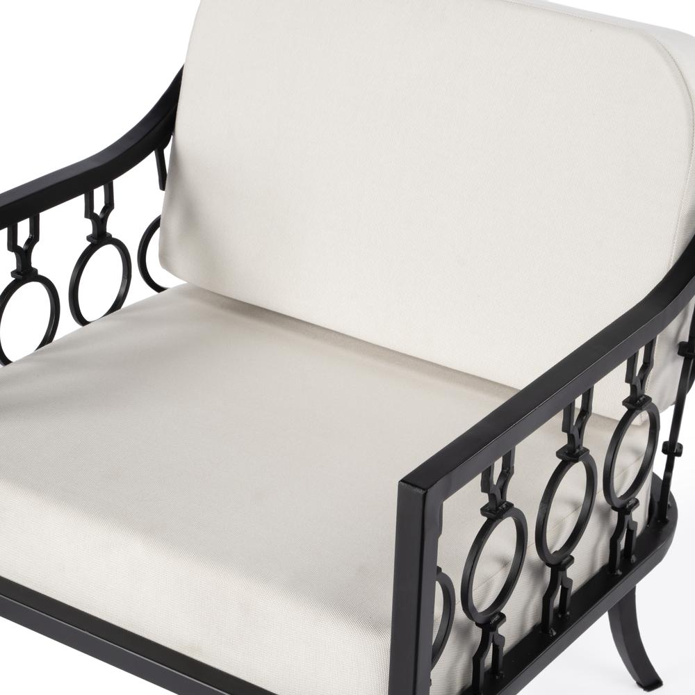 Southport Iron Upholstered Outdoor Lounge Chair, Black. Picture 3