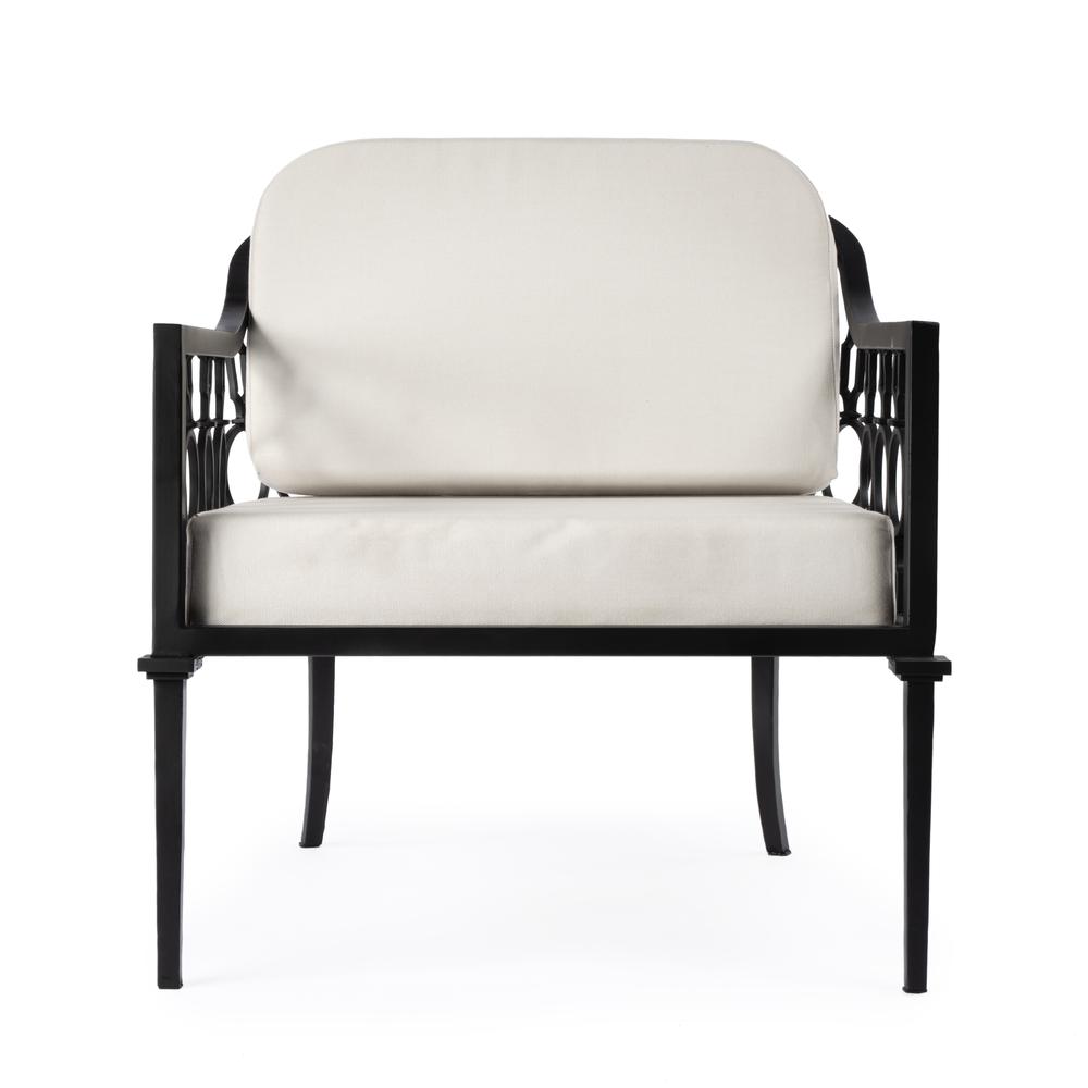 Southport Iron Upholstered Outdoor Lounge Chair, Black. Picture 4