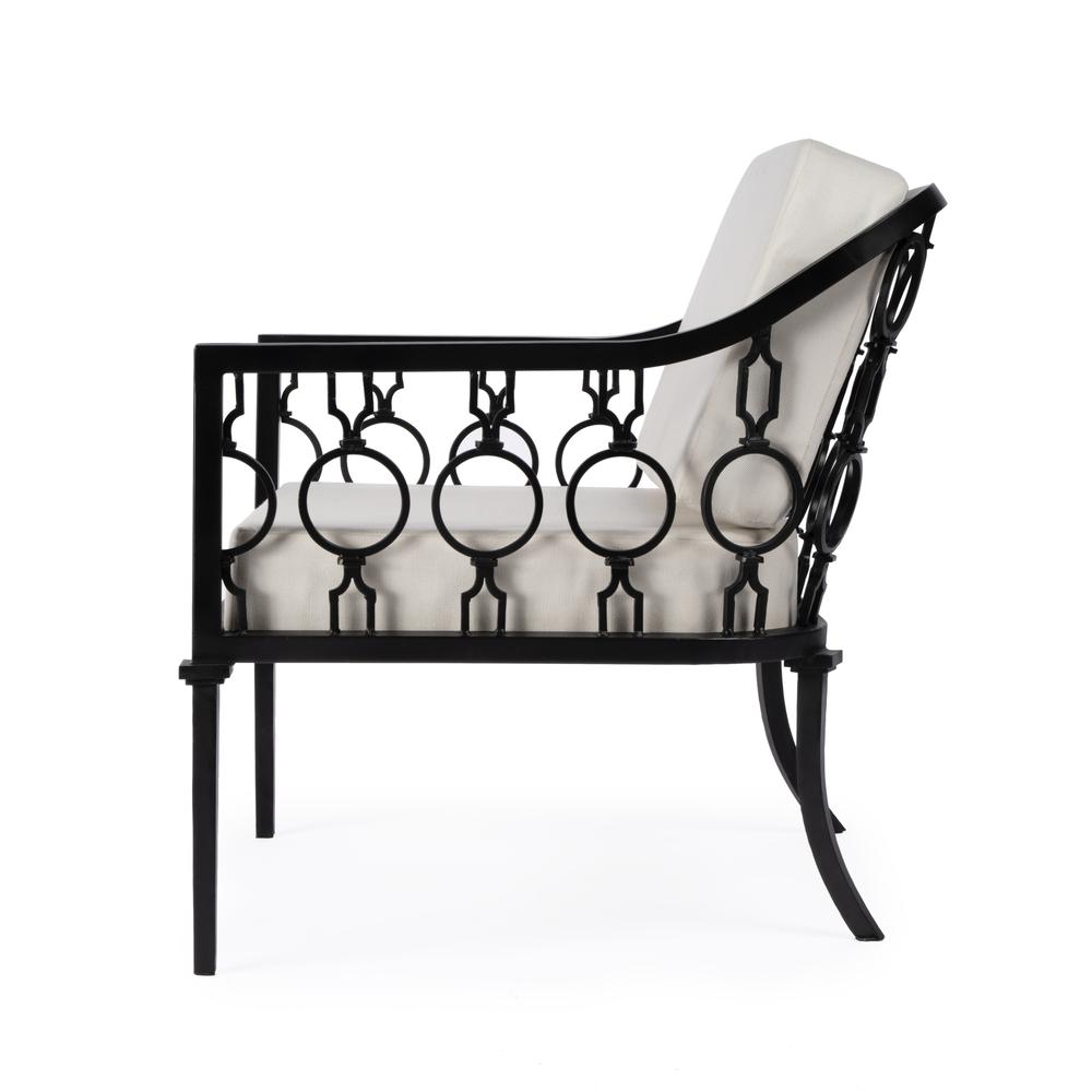 Southport Iron Upholstered Outdoor Lounge Chair, Black. Picture 5