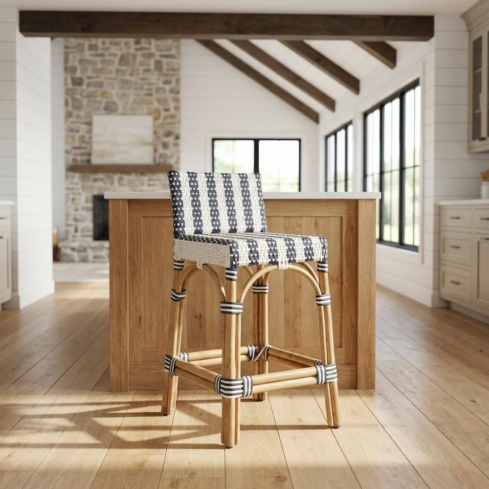 Rattan Low Back Counter Stool, Transitional Bar Stool for Dining Rooms. Picture 2