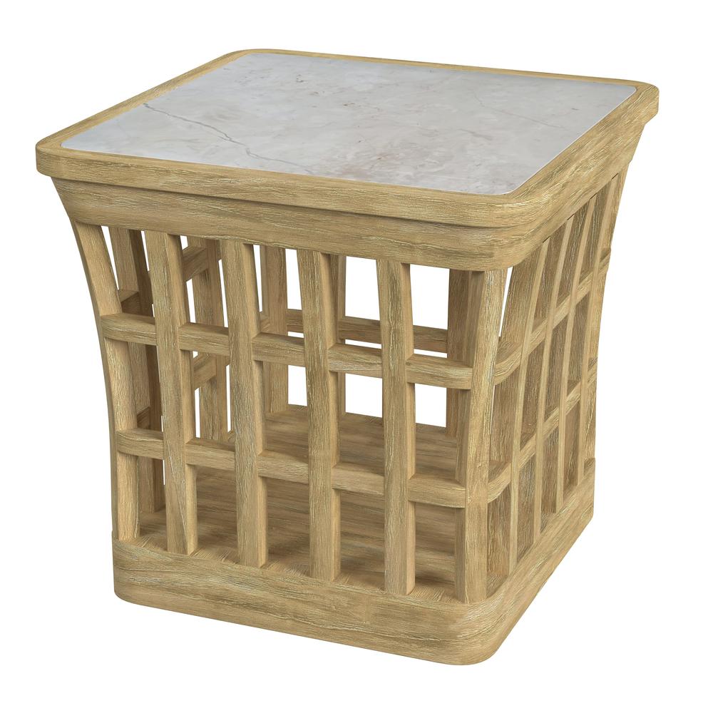 Monhegan Outdoor Teak and Marble End Table, Light Brown. Picture 1